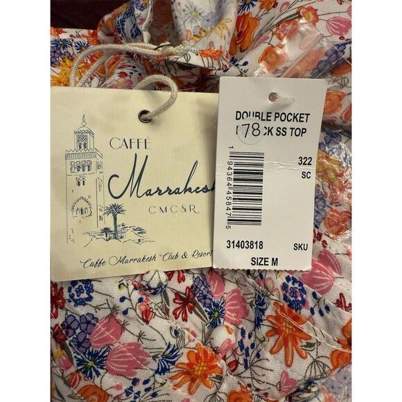 NWT Caffe Marrakesh Women's Floral Double Pocket Pintuck Short Sleeve Top Size M - Picture 6 of 9